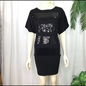 Laundry Sweater Dress Sequined Band Small Black